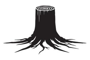 Silhouette Art of Tree Stump with Visible Roots in Ground vector