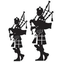 Bagpiper Silhouette Playing Music Scottish Highland Art vector