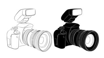 A sketch of slr camera with flash. vector