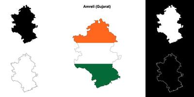 Amreli district, Gujarat outline map set vector