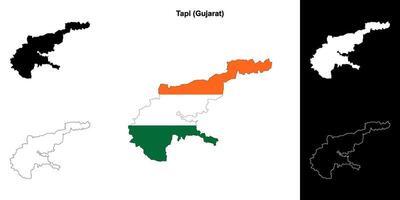 Tapi district, Gujarat outline map set vector