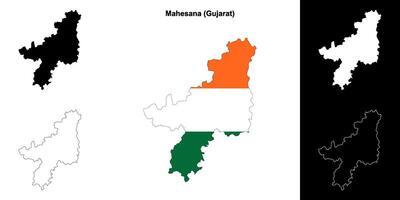 Mahesana district, Gujarat outline map set vector