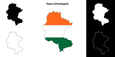 Raipur district, Chhattisgarh blank outline map set vector