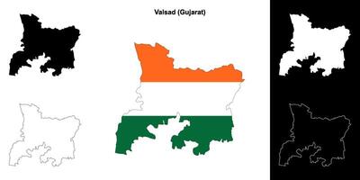 Valsad district, Gujarat outline map set vector