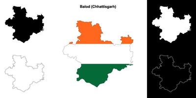 Balod district, Chhattisgarh blank outline map set vector