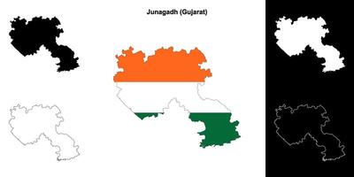 Junagadh district, Gujarat outline map set vector