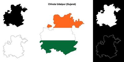 Chhota Udaipur district, Gujarat outline map set vector