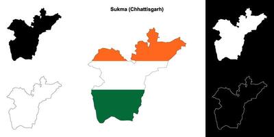 Sukma district, Chhattisgarh blank outline map set vector
