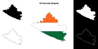 Gir Somnath district, Gujarat outline map set vector