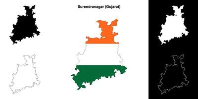 Surendranagar district, Gujarat outline map set vector