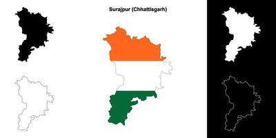 Surajpur district, Chhattisgarh blank outline map set vector