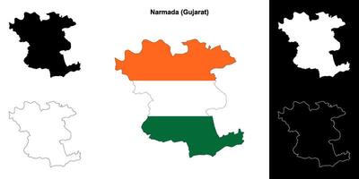 Narmada district, Gujarat outline map set vector