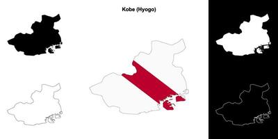 Kobe, Hyogo outline map set vector