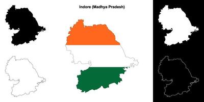 Indore district, Madhya Pradesh outline map set vector