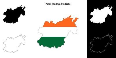 Katni district, Madhya Pradesh outline map set vector