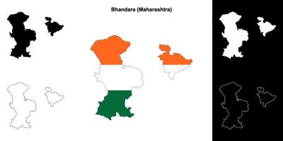 Bhandara district, Maharashtra outline map set vector