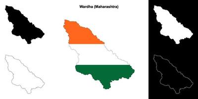 Wardha district, Maharashtra outline map set vector