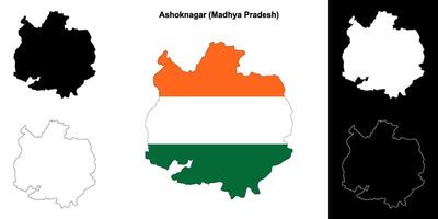 Ashoknagar district, Madhya Pradesh outline map set vector