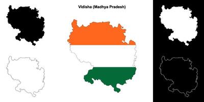 Vidisha district, Madhya Pradesh outline map set vector