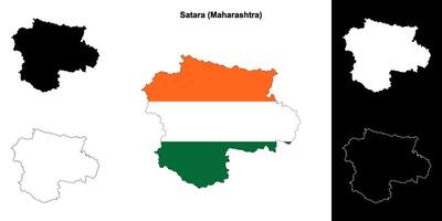 Satara district, Maharashtra outline map set vector