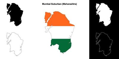 Mumbai Suburban district, Maharashtra outline map set vector