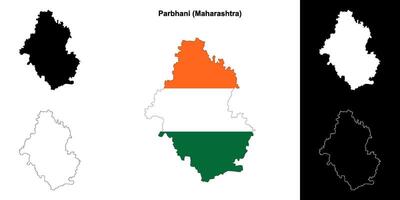 Parbhani district, Maharashtra outline map set vector
