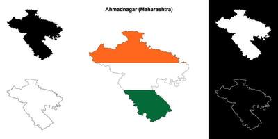 Ahmadnagar district, Maharashtra outline map set vector