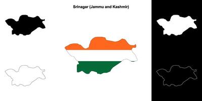 Srinagar district, Jammu and Kashmir blank outline map set vector