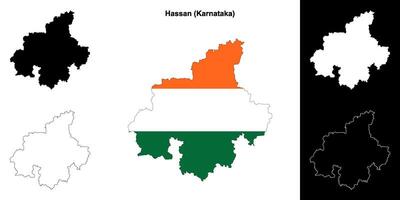 Hassan district, Karnataka outline map set vector