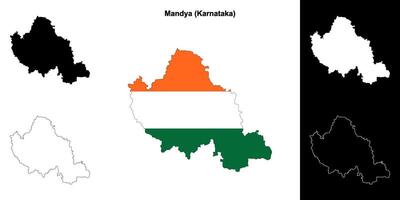 Mandya district, Karnataka outline map set vector