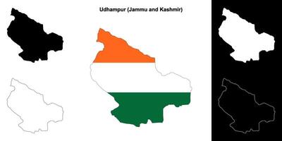 Udhampur district, Jammu and Kashmir blank outline map set vector
