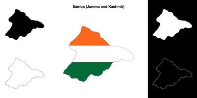 Samba district, Jammu and Kashmir blank outline map set vector