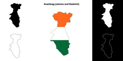 Anantnag district, Jammu and Kashmir blank outline map set vector