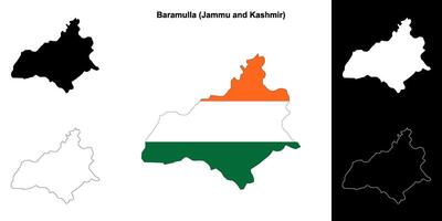 Baramulla district, Jammu and Kashmir blank outline map set vector