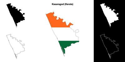 Kasaragod district, Kerala outline map set vector