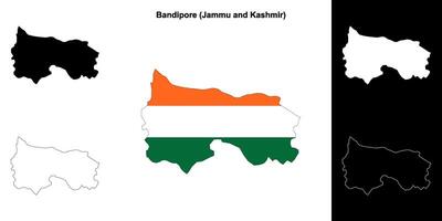 Bandipore district, Jammu and Kashmir blank outline map set vector
