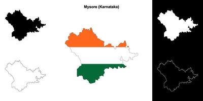 Mysore district, Karnataka outline map set vector