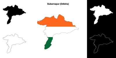 Subarnapur district, Odisha blank outline map set vector