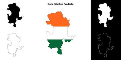 Guna district, Madhya Pradesh outline map set vector