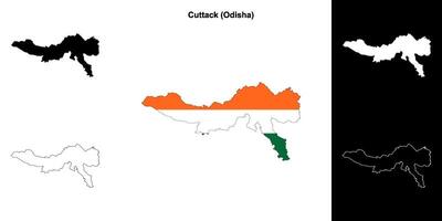 Cuttack district, Odisha blank outline map set vector