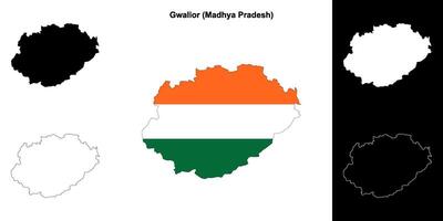 Gwalior district, Madhya Pradesh outline map set vector