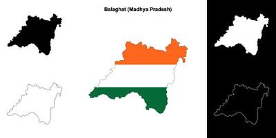 Balaghat district, Madhya Pradesh outline map set vector