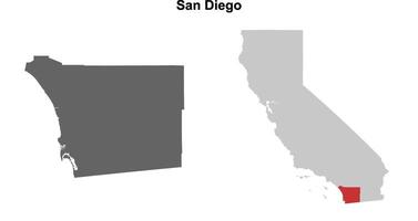 San Diego County, California blank outline map set vector