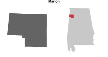 Marion County, Alabama blank outline map set vector