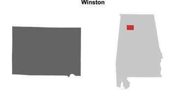Winston County, Alabama blank outline map set vector