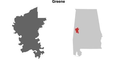 Greene County, Alabama blank outline map set vector
