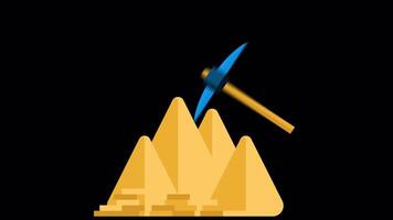 A hammer is hitting a mountain with a pile of gold video