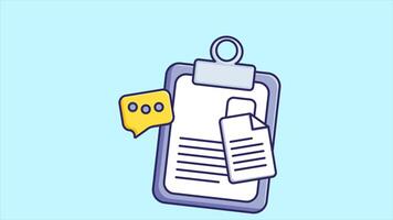 Clipboard icon with a paper and a speech bubble video