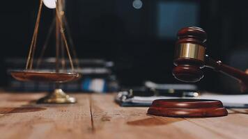 A judge's gavel on a wooden table video