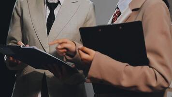 Two business people are talking about something video